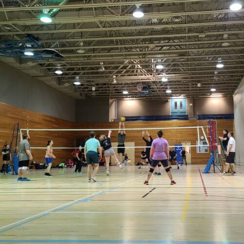 Une équipe de volleyball joue dans un gymnase